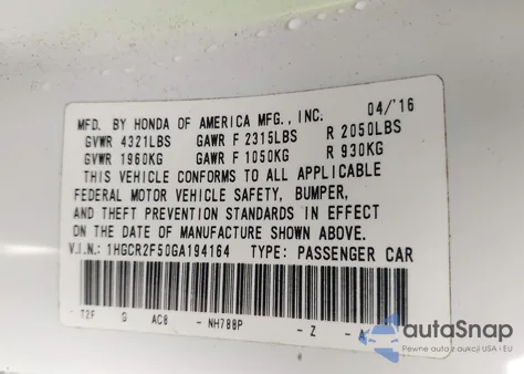 2016 Honda Accord Sport из США, поврежденный, VIN 1HGCR2F50GA194164